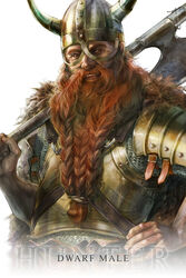  1boy armor axe beard braid braided_beard dwarf facial_hair fantasy hage2013 helmet highres horns lineage long_hair male_focus manly player_character_(lineage) red_hair solo weapon 