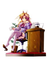  absurdres aoi_academy_school_uniform blonde_hair chair coffee_pot computer crossed_legs cup extreme_dangling female garter_straps hair_intakes high_heels highres kazetsubaki_kuriko komatsu_eiji laptop legs long_sleeves maburaho office_chair photoshop_(medium) plant potted_plant purple_thighhighs scan school_uniform shoe_dangle shoes sitting solo spray_can swivel_chair table teacup thighhighs yellow_eyes 