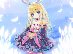  animal_ears bunny_ears dress elin_(tera) emily tera_online thighhighs 