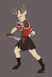  aimee-lesley-sim anthro antlers avoid_posting blonde_hair blue_eyes caesars_legion deer fallout hair hi_res horn looking_at_viewer machete male mammal melee_weapon microsoft mule_deer new_world_deer roman solo weapon 