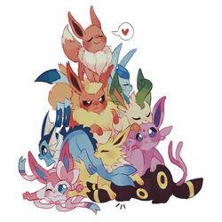  1:1 2014 all_nine_eeveelutions ambiguous_gender bite black_body black_fur blue_body blue_fur bodily_fluids brown_body brown_fur canid canine closed_eyes eevee eeveelution espeon feral flareon fox fur generation_1_pokemon generation_2_pokemon generation_4_pokemon generation_6_pokemon glaceon group heart_symbol jolteon leafeon mammal nintendo one_eye_closed pawpads paws pink_body pink_fur pokemon pokemon_(species) purple_body purple_fur red_body red_fur simple_background smile sweat sylveon umbreon unknown_artist vaporeon white_background white_body white_fur yellow_body yellow_fur 