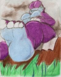  4_toes boca cloud common_hippopotamus crayon_(artwork) feet female foot_focus graphite_(artwork) grass hi_res hippopotamid log low-angle_view mammal mixed_media pencil_(artwork) plant solo toes traditional_media_(artwork) wood worm&#039;s-eye_view 