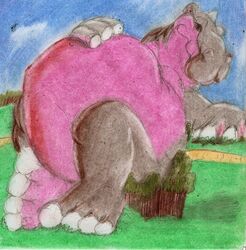  ambiguous_gender anthro boca cloud common_hippopotamus crayon_(artwork) grass hi_res hippopotamid macro mammal outside plant sky solo traditional_media_(artwork) tree 