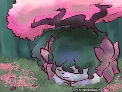  back_plant back_shrub cherry_blossom digital_media_(artwork) elder elemental_creature feral flora_fauna flower flower_(anatomy) generation_4_pokemon head_flower hi_res land_forme_shaymin legendary_pokemon mammal nintendo plant pokemon pokemon_(species) prunus_(flower) screamoshaymin shaymin signature sleeping solo 