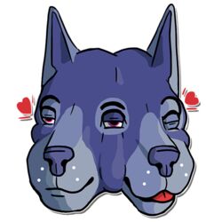  1:1 3_eyes alpha_channel anthro canid canine canis delldogzone disembodied_head dobermann domestic_dog fused_eyes heart_symbol male mammal multi_eye multi_face multi_snout one_eye_closed outline pinscher purple_nose simple_background solo tongue tongue_out transparent_background wink 