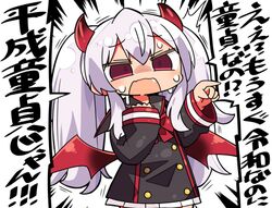  bad_id bad_twitter_id black_dress blush bow chibi demon_girl demon_horns demon_wings dress emphasis_lines evo_grim female frilled_dress frills grey_hair grim_aloe hair_between_eyes hands_up horns inactive_account kanikama long_hair long_sleeves lowres open_mouth pointing quiz_magic_academy quiz_magic_academy_the_world_evolve red_bow red_eyes red_wings sidelocks sleeves_past_wrists solo sweat translated twintails very_long_hair wings 