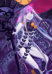  abigail_williams_(fate) abigail_williams_(third_ascension)_(fate) bare_shoulders black_bow black_hat black_panties bow breasts colored_skin fate/grand_order fate_(series) female forehead glowing glowing_eye grin hairbow hat keyhole long_hair looking_at_viewer navel orange_bow panties parted_bangs red_eyes ryofuhiko sharp_teeth small_breasts smile solo staff teeth tentacle thighs third_eye underwear white_hair white_skin witch_hat 