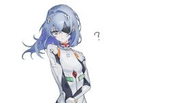  3shine_02 ? ayanami_rei ayanami_rei_(cosplay) black_blindfold blindfold blue_hair bodysuit breasts cosplay female grey_eyes hair_intakes hecate_(path_to_nowhere) highres interface_headset long_hair look-alike looking_at_viewer neon_genesis_evangelion one_eye_covered path_to_nowhere plugsuit simple_background skin_tight small_breasts solo upper_body white_background white_bodysuit 