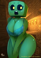  1girls anthro anthrofied big_breasts bikini black_sclera bra breasts cave creeper cube_head female female_only green_body green_skin hips huge_breasts large_breasts looking_back miiyauwu minecraft monster monster_girl panties rizkitsuneki screenshot solo square_head thick thick_thighs thighs torch wide_hips yellow_pupils 