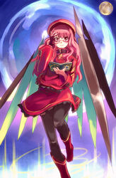  adjusting_eyewear bad_id bad_pixiv_id book brown_eyes commentary_request female fingerless_gloves glasses gloves iiru moon pantyhose pink_hair sekaiju_no_meikyuu sekaiju_no_meikyuu_3 solo zodiac_(sekaiju) zodiac_4_(sekaiju) 