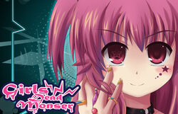  angel_beats! choker commentary_request female jewelry nail_art nail_polish orange_nails photoshop_(medium) pink_eyes pink_hair rayhwang ring solo star_(symbol) symbol-shaped_pupils typo yui_(angel_beats!) 