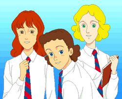  1990s_(style) 3girls cathleen_gregory hilary_wentworth janet_robins japoor lowres multiple_girls necktie oekaki retro_artstyle the_twins_of_st._clare&#039;s 