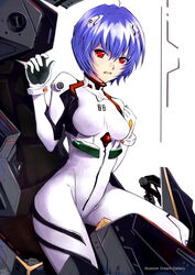  ayanami_rei blue_hair bodysuit female illusionk neon_genesis_evangelion plugsuit red_eyes short_hair solo white_bodysuit 