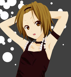  armpits arms_up bad_id bad_pixiv_id brown_eyes brown_hair female fuwafuwa_time hairband k-on! moutiko open_mouth short_hair solo tainaka_ritsu 