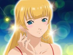  artist_request blonde_hair blue_eyes blush earrings female jewelry ratchet_altair sakura_taisen sakura_taisen_v smile solo 