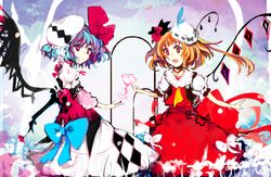  2girls bad_id bad_pixiv_id commentary_request flandre_scarlet flower hafuri multiple_girls remilia_scarlet rose siblings sisters touhou 