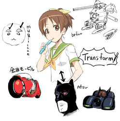  akira_(manga) arrow_(symbol) ball_(gundam) batman batman_(series) batmobile dc_comics eyebrows female food green_sailor_collar gundam hirasawa_ui k-on! kaneda_shoutarou&#039;s_bike mecha meso_(sexy_commando) mobile_suit_gundam motor_vehicle motorcycle popsicle robot sailor_collar school_uniform serafuku sexy_commando_gaiden:_sugoiyo!_masaru-san takayaki terminator_(series) the_terminator 