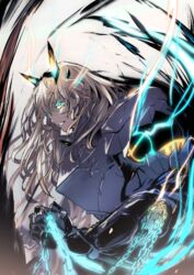  absurdres armor barghest_(fate) barghest_(first_ascension)_(fate) blonde_hair cent_u chains fate/grand_order fate_(series) female gauntlets glowing glowing_eyes highres holding holding_chain long_hair solo 