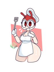  aiyhav_nouneim ant antennae_(anatomy) anthro apron apron_only arthropod biped breasts cleavage clothed clothing eyelashes female fur gloves hair handwear headgear headwear hi_res hymenopteran insects jollibee jollibee_(mascot) looking_at_viewer mascot mtf_crossgender red_antennae red_body red_eyes red_fur red_hair rule_63 signature smile smiling_at_viewer solo tan_body tan_skin topwear watermark white_apron white_clothing 