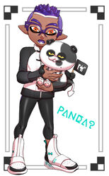  1boy colored_tongue dark-skinned_male dark_skin full_body high_tops inkling inkling_boy inkling_player_character judd_(splatoon) male_focus oerba_yun_fang orange_eyes over-rim_eyewear pants pointy_ears purple-framed_eyewear purple_hair purple_tongue semi-rimless_eyewear senpai_(souzaipan) shoes sneakers souzaipan spiked_hair splatoon_(series) yoga_pants 