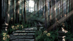  2others bad_id bad_pixiv_id crack day forest grass holding holding_umbrella light_rays multiple_others nature original outdoors plant scenery shrine stairs standing stone_stairs sunlight torii tree tsuki-shigure umbrella 