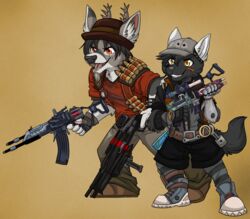  2k_games anthro antlers black_hair black_nose borderlands canid canine canis cervine cosplay deer eye_scar facial_scar fur grey_body grey_fur gun hair hi_res horn male mammal neck_tuft orange_eyes paws plantigrade ra&#039;deer ranged_weapon scar scut_tail short_tail starwolfskin tail tuft weapon wolf zgf_art zgf_gaming 