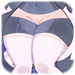  1:1 alpha_channel anthro bottomwear canid canine canis chikomokii close-up clothing cyber_di_wolf female fluffy fluffy_tail hotpants legwear mammal shorts solo tail thick_thighs thigh_highs wolf 