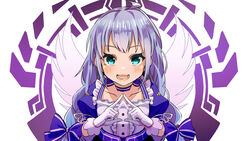  :3 absurdres apex_legends blue_bow blue_choker blue_dress blue_eyes blue_hair blush bow braid choker collarbone cowlick dress female fingers_together flat_chest gloves hairbow highres long_hair nijisanji open_mouth smile solo twin_braids virtual_youtuber white_background white_gloves yunekoko yuuki_chihiro yuuki_chihiro_(8th_costume) 