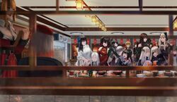  404_(girls&#039;_frontline) 6+girls absurdres agent_(girls&#039;_frontline) alcohol architect_(girls&#039;_frontline) beak_(girls&#039;_frontline) beer beer_mug beret bowl china_dress chinese_clothes chinese_commentary chinese_new_year commentary cup dress elisa_(girls&#039;_frontline) food g11_(girls&#039;_frontline) g36_(girls&#039;_frontline) gager_(girls&#039;_frontline) gentiane_(girls&#039;_frontline) girls&#039;_frontline green_eyes griffin_&amp;_kryuger_military_uniform hat highres hk416_(girls&#039;_frontline) hk416_(mod3)_(girls&#039;_frontline) kalina_(girls&#039;_frontline) m16a1_(boss)_(girls&#039;_frontline) m16a1_(girls&#039;_frontline) m4_sopmod_ii_(girls&#039;_frontline) m4_sopmod_ii_(mod3)_(girls&#039;_frontline) m4a1_(girls&#039;_frontline) mask meat mug multiple_girls official_alternate_costume ouroboros_(girls&#039;_frontline) particle_cannon_case restaurant sangvis_ferri skull_mask st_ar-15_(girls&#039;_frontline) st_ar-15_(mod3)_(girls&#039;_frontline) type_95_(girls&#039;_frontline) type_95_(narcissus)_(girls&#039;_frontline) type_97_(girls&#039;_frontline) type_97_(peony)_(girls&#039;_frontline) ump45_(girls&#039;_frontline) ump45_(mod3)_(girls&#039;_frontline) ump9_(girls&#039;_frontline) ump9_(mod3)_(girls&#039;_frontline) wa2000_(girls&#039;_frontline) yellow_eyes yuanhe_mx 