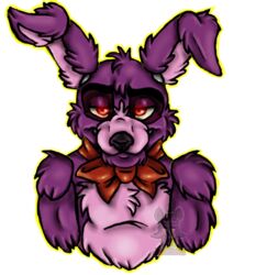  2017 alpha_channel animatronic anthro black_nose bonnie_(fnaf) cheek_tuft eyebrows facial_tuft five_nights_at_freddy&#039;s fur glowing glowing_eyes head_tuft inner_ear_fluff juliart15 lagomorph leporid machine male mammal purple_body purple_fur rabbit red_eyes ribbons robot scottgames signature simple_background smile solo transparent_background tuft 