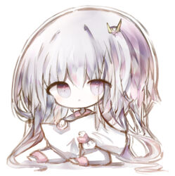  :&lt; bad_id bad_pixiv_id barefoot closed_mouth collared_shirt commentary_request cottontailtokki crown female hair_between_eyes hugging_object long_hair long_sleeves looking_at_viewer mini_crown pajamas pants pillow pillow_hug purple_eyes purple_hair shadowverse shingeki_no_bahamut shirt sitting solo spinaria_(shadowverse) tilted_headwear very_long_hair white_background white_pajamas white_pants white_shirt 