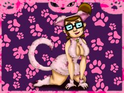  beth_(tdi) boots breasts cat_costume cat_ears cleavage drago-flame female female_only glasses gloves high_heel_boots high_heels human human_only solo straight_hair tail total_drama_island 