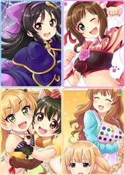  6+girls :d ;d ^_^ akagi_miria animal_ears black_eyes black_hair blonde_hair blush braid brown_eyes brown_hair capelet cat_ears closed_eyes commentary_request detached_collar futaba_anzu green_eyes hair_ornament hairband heart highres idolmaster idolmaster_cinderella_girls jougasaki_rika kemonomimi_mode long_hair looking_at_viewer maekawa_miku midriff moroboshi_kirari multiple_girls navel oerba_yun_fang one_eye_closed open_mouth over_the_collar_(idolmaster) polka_dot project_krone_(idolmaster) satogo short_hair smile star_(symbol) star_hair_ornament tachibana_arisu 