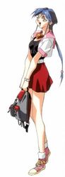  90s bag blue_hair character fatal_fury handbag legs lowres oobari_masami purse school_uniform serafuku skirt smile snk sulia_gaudeamus tennis_shoes 