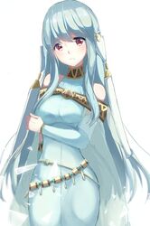  aone_hiiro bad_id bad_twitter_id bare_shoulders blue_hair breasts cape commentary_request dress female fire_emblem fire_emblem:_the_blazing_blade fire_emblem_heroes hair_ornament highres long_hair looking_at_viewer medium_breasts ninian_(fire_emblem) red_eyes simple_background smile solo white_background 