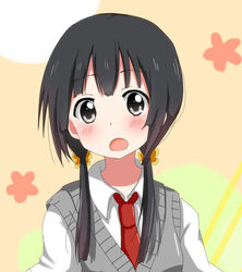  aiura aoba_mina bad_id bad_pixiv_id black_eyes black_hair blush female long_hair low_twintails necktie open_mouth school_uniform solo sweater_vest twintails uehara_ayuko 