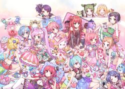  1boy 6+girls :3 :d :o ahoge animal_ears arm_warmers ayase_naru bare_shoulders belt black_hair blonde_hair blue_eyes blue_hair bottle bow bra bracelet braid brown_hair cake candy cat_ears cat_tail chains commentary_request cone_hair_bun cosmetics dorothy_west double_bun dress earrings elbow_gloves envelope everyone fake_animal_ears femini_(pretty_rhythm) fingerless_gloves floral_print folded_clothes food frilled_dress frills fukuhara_ann fur_trim gloves green_eyes green_hair hair_bun hair_ornament hair_over_one_eye hair_rings hairbow hairclip handheld_game_console hat head_wings head_wreath headphones headphones_around_neck heart highres hojo_cosmo hojo_sophy index_finger_raised jewelry kuma_(pripara) lace-up_top lipstick_tube lovelyn manaka_laala minami_mirei mirror morizono_wakana multicolored_hair multiple_girls open_mouth own_hands_clasped own_hands_together perfume_bottle pillow pink_hair postage_stamp pretty_rhythm pretty_rhythm_rainbow_live pretty_series pripara priticket purple_eyes purple_hair qr_code rabbit_ears red_hair renjouji_beru reona_west rinne_(pretty_rhythm) rojiko sailor_hat school_uniform serafuku shirt short_shorts shorts side_ponytail single_head_wing smile star_(symbol) star_hair_ornament stuffed_animal stuffed_bird stuffed_penguin stuffed_rabbit stuffed_toy suzuno_ito tail takanashi_otoha teddy_bear tied_shirt toudou_shion two-tone_hair underwear wand white_gloves wings wrist_cuffs yellow_eyes 