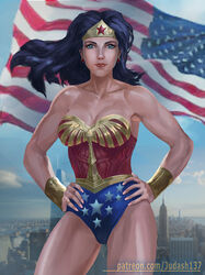  1girls amazon armor bare_arms bare_legs bare_shoulders black_hair blue_eyes breasts cleavage curvy dc_comics diana_prince earrings female female_focus highres jewelry judash137 large_breasts leotard lipstick long_hair looking_at_viewer makeup muscle shiny shiny_skin smile solo strapless strapless_leotard superheroine thick_thighs thighs tiara toned wonder_woman wonder_woman_(series) 