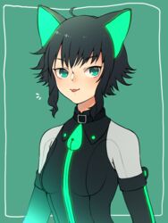  :p ahoge animal_ears black_hair cat_ears cat_tail collar commentary_request female gerat green_eyes looking_at_viewer nein_(album) short_hair solo sound_horizon tail tongue tongue_out yatsuki_gin 