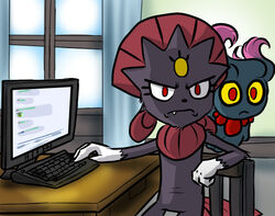  2010 ambiguous_gender anthro computer conditional_dnp duo electronics generation_2_pokemon generation_4_pokemon i_can&#039;t_fap_to_this meme misdreavus nintendo pokemon pokemon_(species) red_eyes teckworks weavile yellow_sclera 