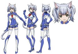  asobi_ni_iku_yo! back_jingle_bell blue_hair bodysuit cat_ears cat_girl cat_tail chaika chaika_(asobi_ni_iku_yo!) closed_eye closed_mouth female female full_body gray_hair green_eyes kemonomimi low_quality monster_girl open_mouth ponytails poor_quality simple_background smile socks stand standing tail white_background wink 