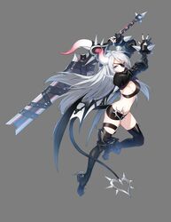  absurdres ahoge armor ass black_legwear blue_eyes boots breasts closers demon_girl demon_tail eyepatch female full_body heels horns monster_girl nail_polish red_star_alliance solo sword tail thighhighs transparent_png violet_(closers) weapon wings 