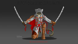  16:9 2015 4_fingers anthro assassin&#039;s_creed biped boots bottomwear brown_bottomwear brown_clothing clothed clothing covered_eyes domestic_cat dual_wielding english_text ezio_auditore felid feline felis fingers footwear front_view full-length_portrait fully_clothed fur gradient_background grey_background grey_body grey_clothing grey_fur grey_topwear hi_res hidden_blade holding_melee_weapon holding_object holding_sword holding_weapon hood katana knee_boots knee_highs kneeling krezz_karavan legwear makogrey male mammal melee_weapon pants portrait school_days siamese simple_background solo spread_arms sword tan_clothing tan_footwear text topwear ubisoft weapon whiskers white_clothing white_topwear widescreen 