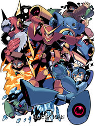  6+boys air_man arm_cannon bad_id bad_pixiv_id blue_eyes boomerang bubble_man circular_saw crash_man diving_mask drill fire flash_man gears glaring goggles grin hand_fan heat_man helmet leaf mega_man_(character) mega_man_(classic) mega_man_(series) mega_man_2 metal_man multiple_boys quick_man saw shaded_face sharp_teeth smile teeth tsubasuke water weapon wood_man 