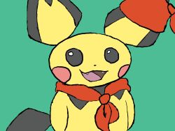  2022 anthro black_eyes digital_drawing_(artwork) digital_media_(artwork) earband fangs firealpaca_(artwork) flat_colors fur generation_2_pokemon green_background half-length_portrait hi_res nintendo open_mouth open_smile pichu pokemon pokemon_(species) portrait purple_tongue red_scarf savy_(artist) scarf semi-anthro simple_background small_fangs smile super_smash_bros. tail teeth tongue yellow_body yellow_fur 