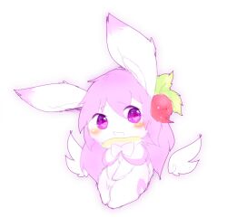  2018 chibi deaic female food fruit fur hair hi_res kemono lagomorph leporid mammal pink_body pink_eyes pink_fur pink_hair plant rabbit semi-anthro solo strawberry white_body white_ears white_fur 