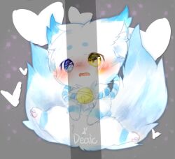  2018 absurd_res ambiguous_gender bell blue_body blue_fur blush canid canine chibi deaic distracting_watermark fox full-length_portrait fur hi_res kemono mammal null portrait semi-anthro solo watermark white_body white_fur 