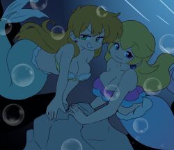  aokushan big_breasts breasts bubble cleavage clothed clothing duo ear_piercing ear_ring female gym_leader hi_res humanoid kasumi_(pokemon) marine mario_bros merfolk nintendo piercing pokemon princess_peach princess_peach_showtime! ring_piercing smile split_form 