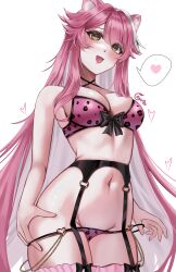  absurdres animal_ears animal_print artist_name ayrinsama bare_shoulders black_bow blush bow bra breasts collarbone commentary female frilled_thigh_strap groin hair_intakes heart highres hololive hololive_english large_breasts leopard_print leopard_print_bra leopard_print_panties lifting_own_clothes long_hair multicolored_hair navel open_mouth panther_ears panther_girl panties panty_lift pink_bra pink_garter_belt pink_hair pink_panties raora_panthera simple_background smile solo spoken_heart stomach streaked_hair thigh_bow thigh_strap thighs two-tone_hair underwear virtual_youtuber white_background white_hair yellow_eyes 