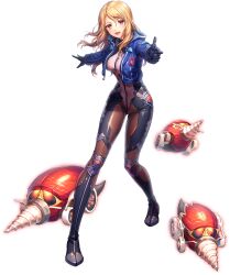  anne_marie_(unitia) artist_request bad_source blonde_hair blue_gloves blue_jacket breasts drill female finger_gun full_body game_cg gloves groin highres hood jacket official_art open_clothes open_jacket open_mouth pink_eyes solo third-party_source transparent_background unitia wheel zipper 